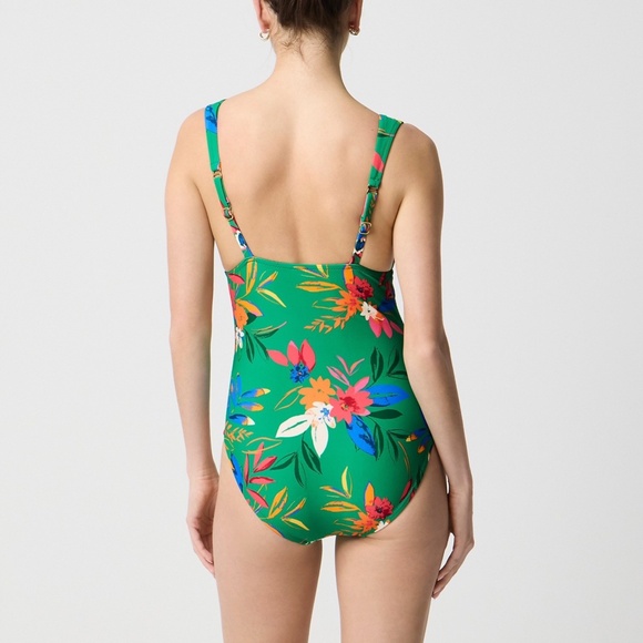 New JCREW Size XS Ruched Plunge One-Piece Swimsuit Bright Clover Multi $98 CI099 - Picture 3 of 6